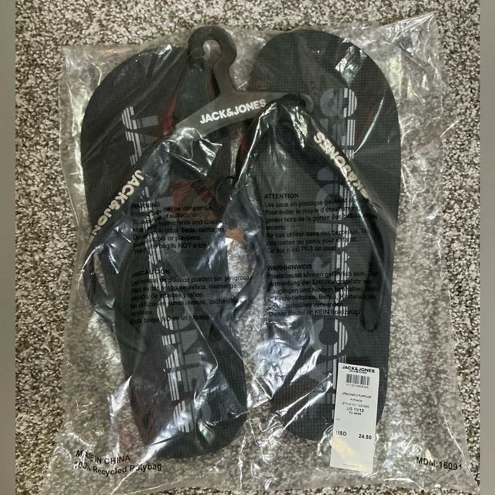 Jack & Jones Black Flip Flops 11/12 New